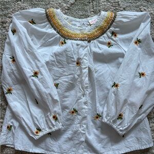 Zara Girls White Top with Yellow and Brown Embroidery